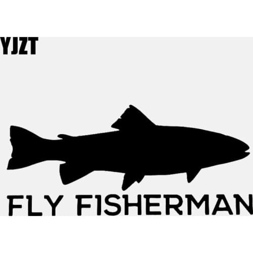 YJZT 16.9CM*7.6CM Trout Fly Fishing Vinyl DecalCar Sticker Black/Silver C24-0664