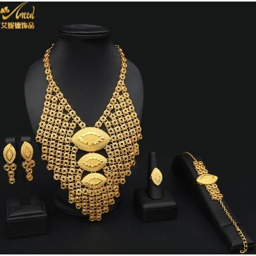 ANIID Big Dubai Jewelry Sets Necklace High Quality Italian Gold Habesha Eritrea Rings African Bracelet Earrings Ethiopian Arab