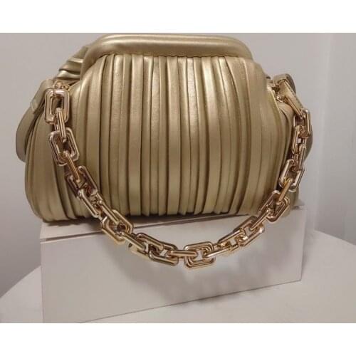 Thick Gold Chain Designer Shoulder Bag Dumpling Clip Purse Bag Women Underarm Clutch Pleated Baguette Pouch Tote Handbag