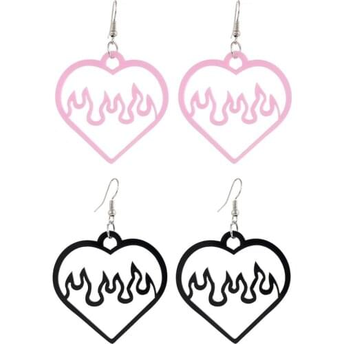 Black Pink Big Peach Heart Hollow Out Acrylic Earrings for Women Cool Fashion Flame Dangle Earrings Lovely Summer Ear Jewelry