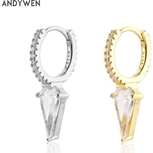 ANDYWEN 925 Sterling Silver 5*10mm Zircon Long Triangle Spike Drop Earring Women Circle Loops Piercing Pendientes Clips Jewels