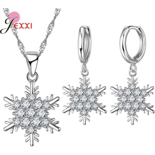 Snowflake 925 Sterling Women Jewelry Sets Simple Personality Design AAA Cubic Zirconia Party Necklace Earrings
