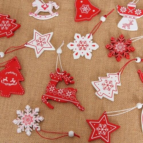 10 PCS Wood Christmas Pendants Hanging Drop Ornaments Bar Shop Decor DIY Crafts Home Prop New Year For Holiday Home