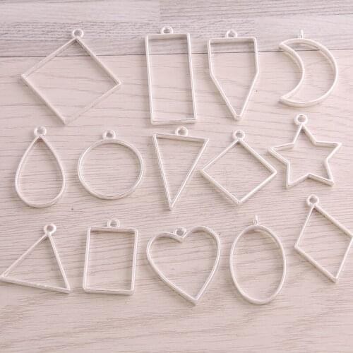 14pcs Bright Vintage Mix Shapes Antique Metal Hollow Frame Glue Blank Connector Charms Pendant DIY Jewelry Findings