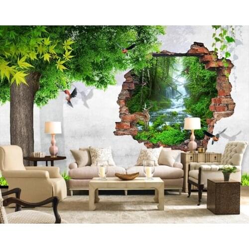 3d wallpaper nature Tree Bird brick wall Mural 3d wallpaper 3d wall papers for TV backdrop Home Decoration