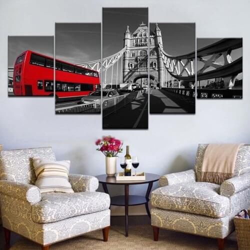 5 Piece frame Canvas Painting Print on Canvas Wall Art London Bus Bridge Landscape Picture Home Decor for Modular Painting