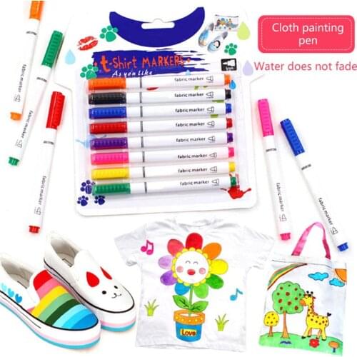 8Pcs Clothes Textile Markers Fabric Paint Pens DIY Crafts T-shirt Pigment Painting Pen Writing Liner Marker Pen