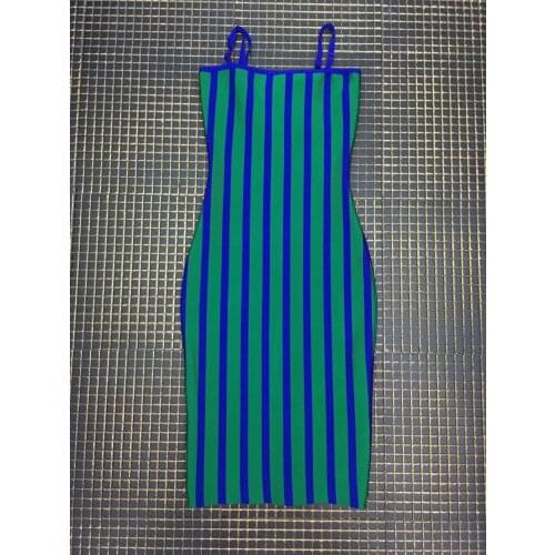 Bandage Dress Rayon 2019 New Arrival Blue Female Midi Striped Dress Sexy Party Bodycon High Quality Stretch Bandage DRESS