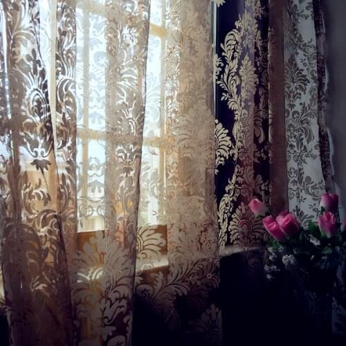 Free shipping Europe Type brown flower voile sheer curtain tulle panel for living room kitchen shade window treatment curtain