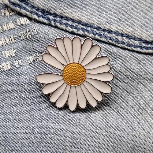 Sunflower Brooch Silver Enamel Pins Brooch For Women Cute Bag Icon Badges Gift