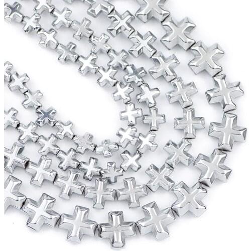 Natural Stone Cross Jesus Silvers Hematite Beads 6/8/10MM Loose Spacer Beads For Jewelry Making Diy Bracelet Pendant Accessories