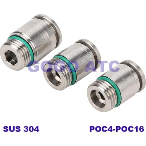 Stainless steel 304 POC4-16mm hexagonal male thread straight-through fitting pneumatic pneumatic quick-connect fitting connector