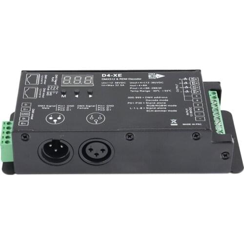 D4-XE 4CH PWM Constant Voltage CV DMX512 RDM LED Decoder Controller With Digital Display XLR3 RJ45 DC12V 24V 36V