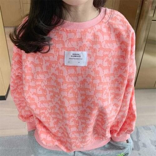 Childrens girls spring long sleeved sweater 2021 new Korean fashion fried street childrens Pony foreign printed top
