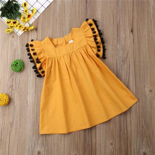 Emmababy Summer Leisure Toddler Kids Girls Tassel Princess Party Pageant Dresses Comfort Short Sleeve Clothes Sundress 1-6T