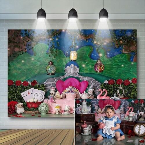 Tea Party Kids Cake Smash Photography Backdrops Jungle Forest Wonderland Fairy Girl Child Baby Background Flamingo Photostudio