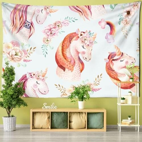 Pink Unicorn Tapestry Wall Hanging Bohemian Hippie Lovely Modern Style Bedroom Childrens Room Dormitory Home Decor