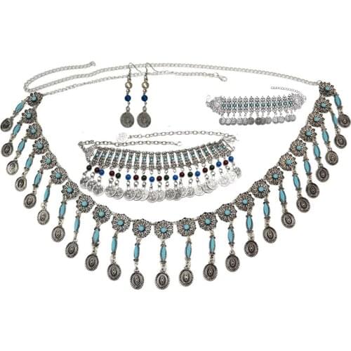 Gypsy Classic Chic Coin Collares Jewelry Sets Long Tassel Resin Bead Turkish Bohemian Maxi Collier Necklace Earrings For Women