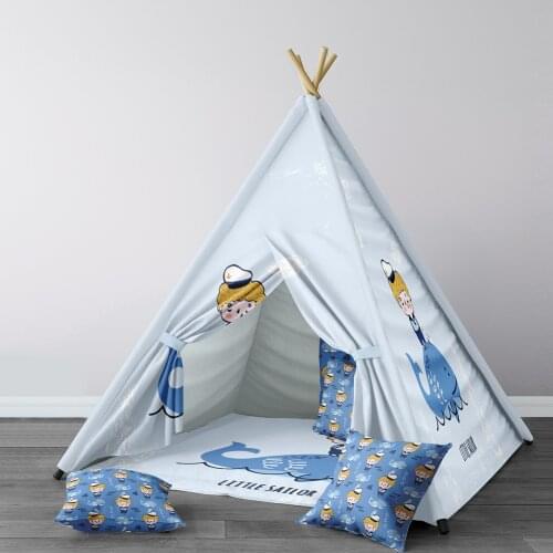 Play Tent for Kids Wigwam Portable Indoor Playground Tents Children Bedrooms Light Blue Little Sailor Whale Model 221