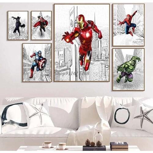 Marvel Wall Art Poster Print Canvas Painting Avenger Captain America Iron Spider Man Decoration for Room Wall Home Decor Picture