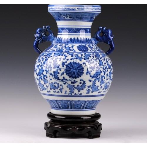 Ceramics antique blue and white porcelain interaural vase home decoration crafts gift