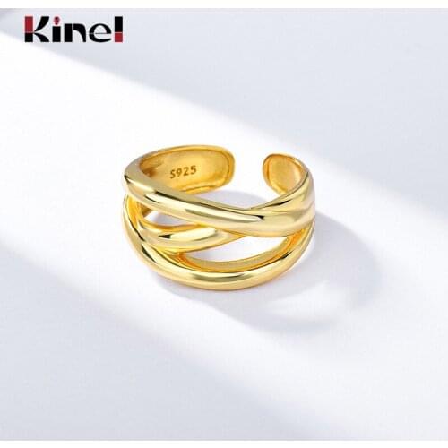 Kinel Korean Fashion Layered Silver 925 Jewelry Rings for Women Open 18K Real Gold Plated Finger Anillos Gifts