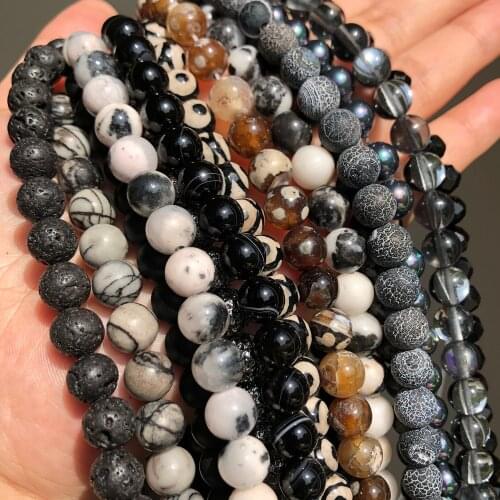 Natural Stones Black Agates Hematite Cat Eye Loose Spacer Round Mineral Beads for Jewelry Making Needlework Diy Bracelets 15