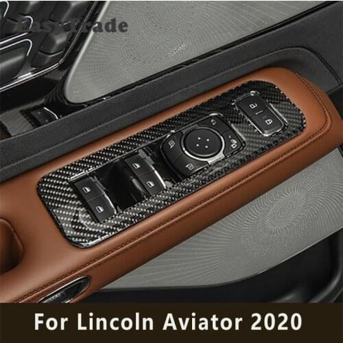 ABS Carbon Fiber Car Window Switch Cover Button Panel Trim Inner Armrest Panel For Lincoln Aviator 2020 2021 Accessories 4 Pcs