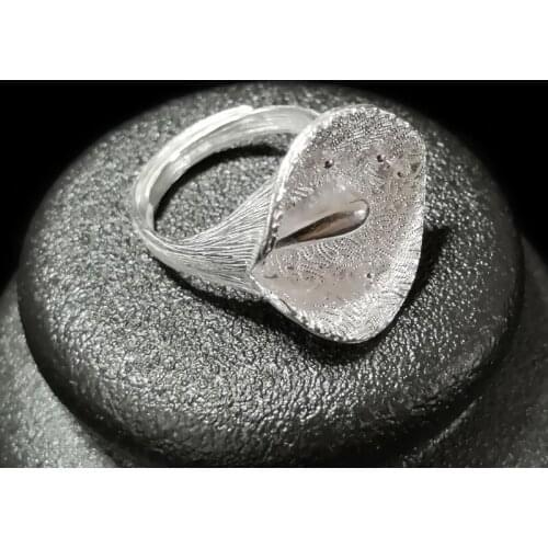 Lily Flower 999 Sterling Silver Women Rings Big Boho Heart Ring Engagement Adjustable Handmade Luxury Jewelry Ethnic Miao Silver