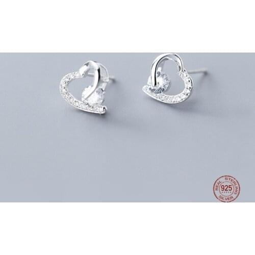 LKO 925 Sterling Silver Heart-Shape Elegance Zircon Stud Earrings For Women Couples Fashion Simple Earring Party Jewelry