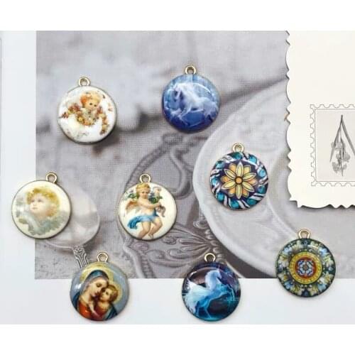 Retro style 50pcs/lot Angel Elf Constellation pattern print rounds shape alloy floating locket charms diy jewelry accessory