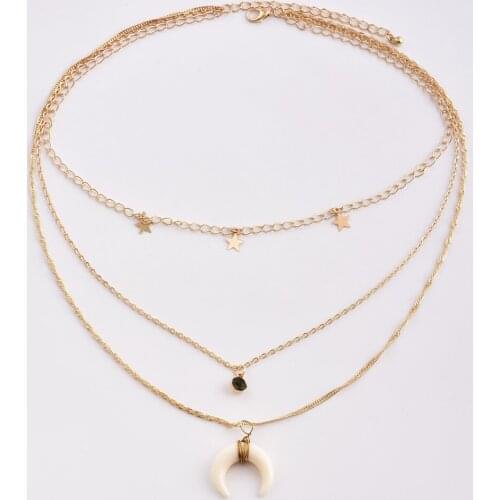 Layered Necklace Women Star Necklace Pendant Jewelry Rhinestone Gold Chain Zincir Kolye Corrente De Ouro Collares Mujer Femme