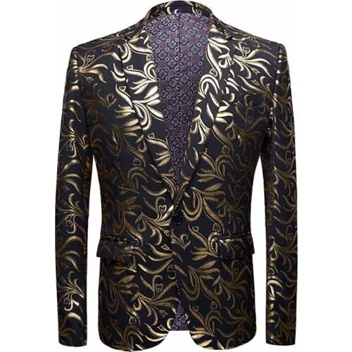 Stylish Gold orchid Pattern Casual Blazer Men Suit Jacket British Gentleman Wedding Grooms Slim Fit Fashion Coat Outfit Sequins