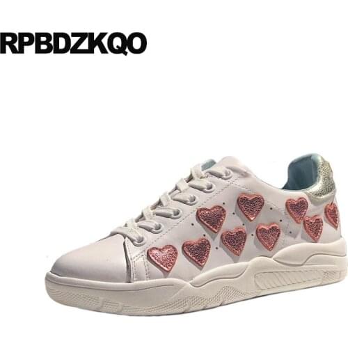 Lace up glitter metal luxury trainers sequin sneakers flats shoes eyelash heart genuine leather women designer height increasing