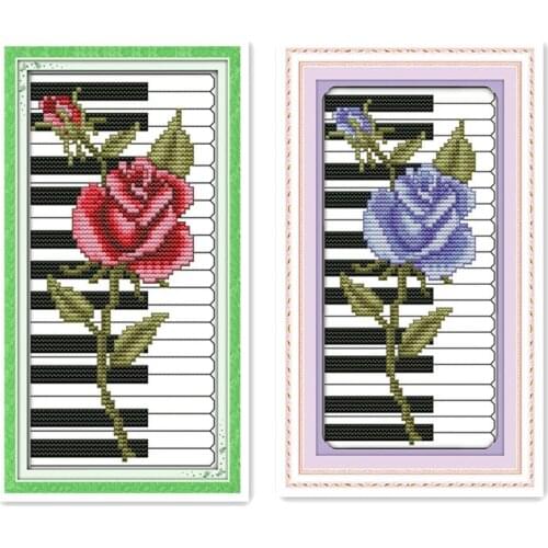 11CT 14CT Printed Handmade Cross Stitch Kit, Rose Piano Mini Small Furniture Sewing dmc Embroidery Thread Embroidered Crafts