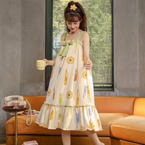 Nightdress Womens Spring Autumn Thin Sling Nightgown Korean Version Sweet Lovely Fresh Leisure Home Clothes Female Sleepwear