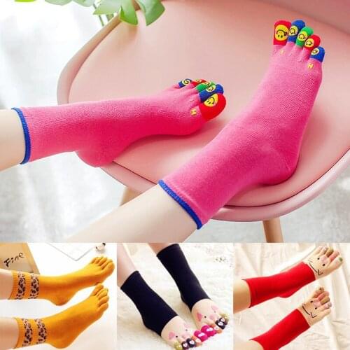 1Pair 5 Toe Five-finger Socks Lovely Cotton Cartoon Female Novelty Socks Kawaii Casual Socks With Separate Toes