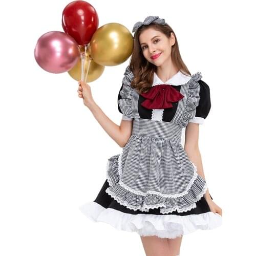 New French Maid Outfit Lolita Cosplay Dresses Girls Amine Cute Waitress Cafe Woman Long Lolita Dress Sissy Maid Costumes Uniform