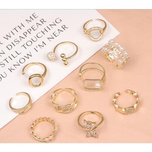 New stainless steel ring female trendy fashion personality adjustment opening ring gold micro inlaid Joker ring