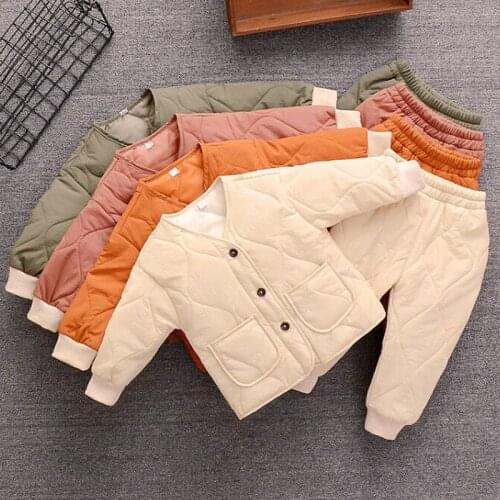 Autumn And Winter Childrens Suits, Small And Medium-Sized Children, Baby Pajamas, Home Clothes, Down Quilted Jackets, Two-Piece