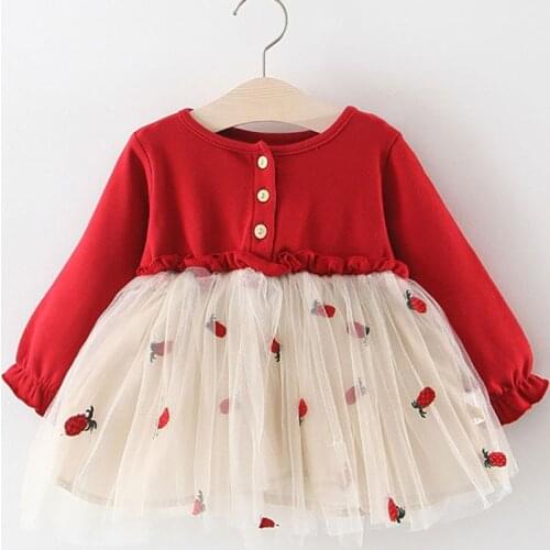 Baby Girls Clothing Dress 2019 Spring New Girls Embroidered Fruit Pattern Dress Female Baby Mesh Stitching Princess Tutu Dress