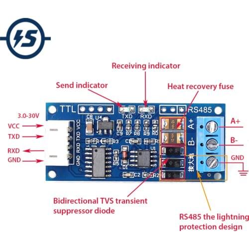 TTL to RS485 For Arduino USB Module Converter AVR 3.0V ~ 30V Converter High EMC EMI 3.3V/5.0V Signals Hardware Automatic Control