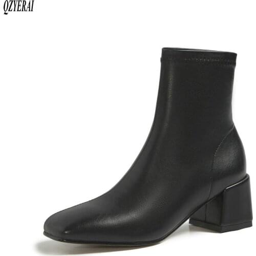 QZYERAI black Ankle boots Genuine leather Female boots Womens boots Autumn and winter cowhide Womens shoes Size 34-40