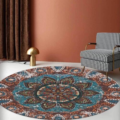 Retro Antique Finish Bohemia Mandala Round Carpet Living Room Ethnic Style Area Rug Bedroom Anti-slip Chair Mat Floor Mat