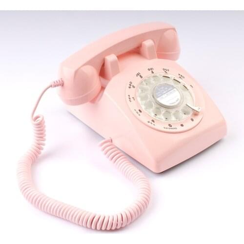 Retro Telephone Rotary Dial Corded Landline Phone with Mechanical Bell, Handsfree, Redial for Home Office Decoration, Pink
