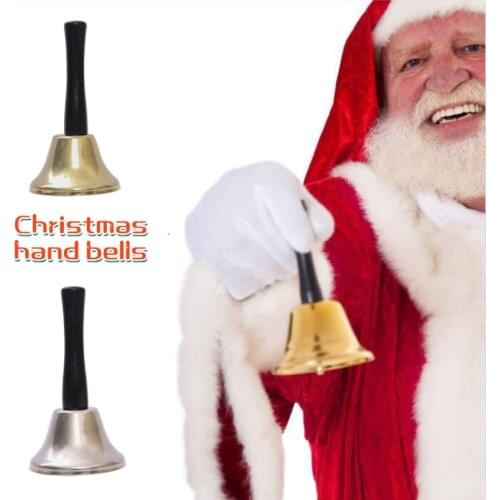 Christmas Metal Bell Gold Silver Santa with Wooden Handle Hand Call Bells Handle Handbells Held Service Animal Bell Decoration