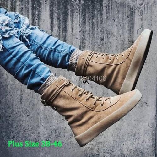 Shooegle Plus Size Celebrity Kanye Ankle Booties Casual Shoes Botas Hombre Lace Up Flat Platform Military Crepe Army Boots Men