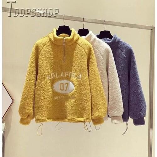 2019 Imitation Lambswool Thick Women Sweatshirt Korean New Casual Warm Female Sweatshirts
