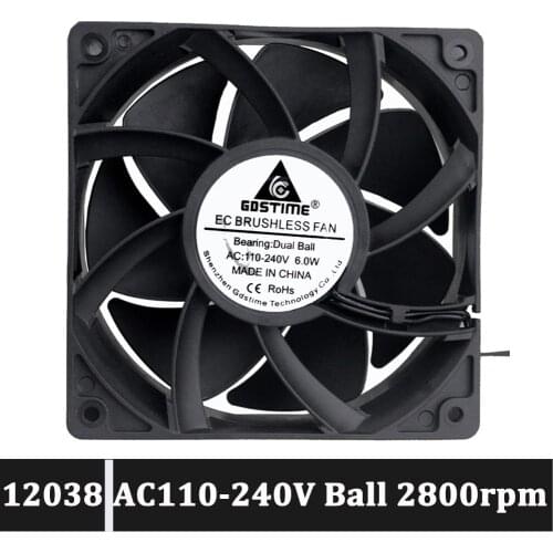 Gdstime EC Brushless Cooling Fan AC 110V 120V 220V 240V Cold Radiator Fans 120mm 120mmx38mm Ball Cooler 12038 Axial Exhaust Fan