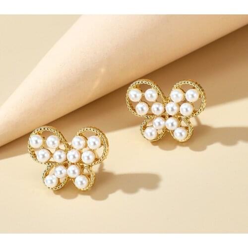 Pearl Butterfly Stud Earrings For Babygirl Birthday Gift Fashion Jewelry Gold Boucle D’oreille Imitation Pearl Earrings Women